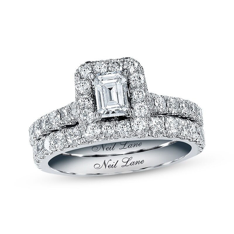 Previously Owned Neil Lane Diamond Bridal Set 1-7/8 ct Emerald/Round-Cut 14K White Gold