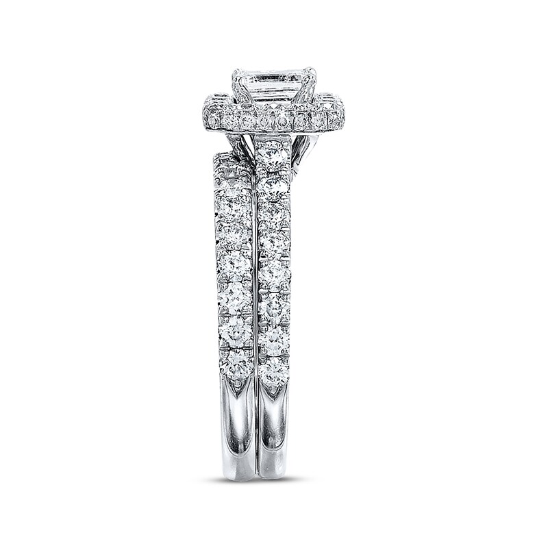 Previously Owned Neil Lane Diamond Bridal Set 1-7/8 ct Emerald/Round-Cut 14K White Gold