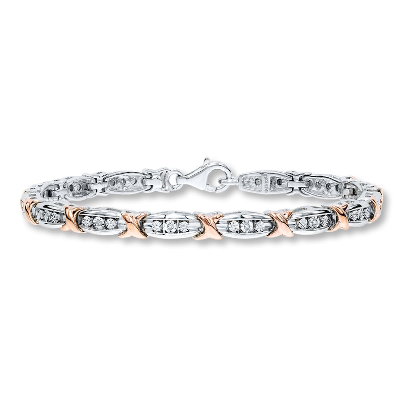 Main Image 1 of Previously Owned Diamond Bracelet 1/20 ct Sterling Silver & 10K Rose Gold 7.5&quot;