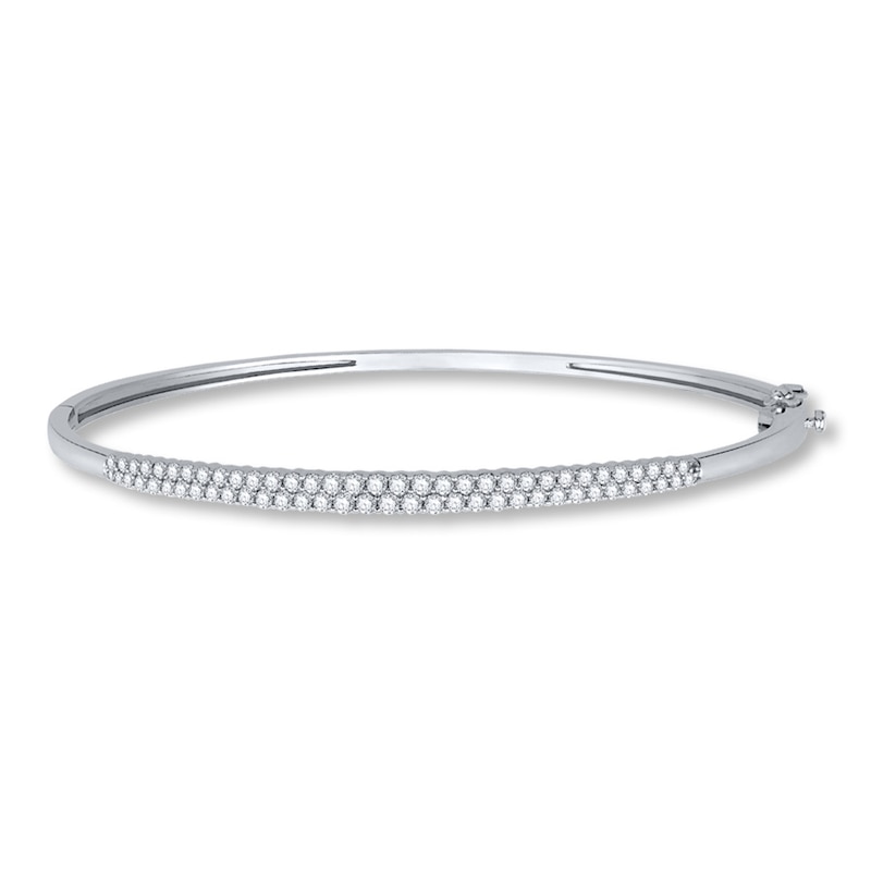 Main Image 1 of Previously Owned Diamond Bangle 1 ct tw Round-cut 14K White Gold