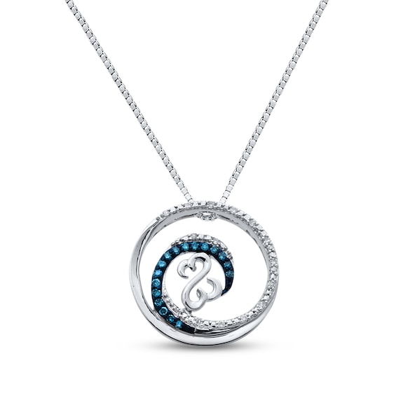 Previously Owned Blue & White Diamond Open Heart Wave Necklace 1/10 ct tw Sterling Silver 18"