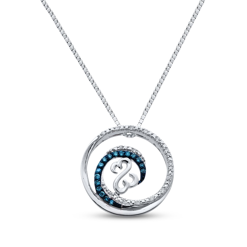 Main Image 1 of Previously Owned Blue & White Diamond Open Heart Wave Necklace 1/10 ct tw Sterling Silver 18&quot;