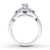 Previously Owned Diamond/Sapphire Engagement Ring 3/4 ct tw Round-cut 14K White Gold
