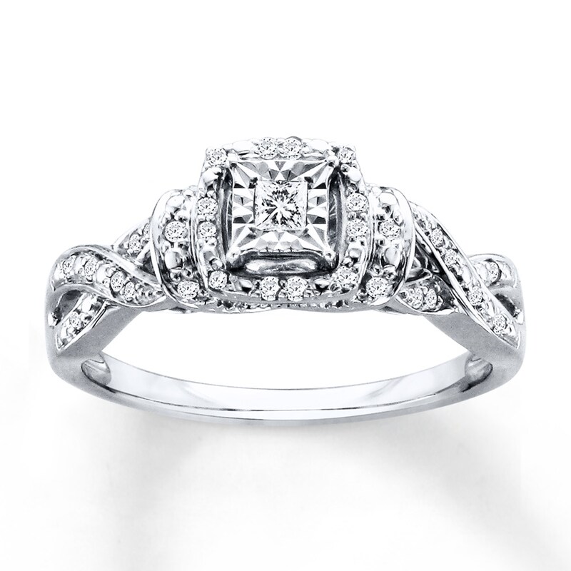 Main Image 1 of Previously Owned Diamond Ring 1/6 ct tw Princess-cut Sterling Silver