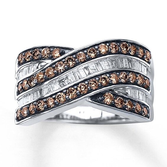 Previously Owned Brown Diamond Ring 1 ct tw Round/Baguette Sterling Silver