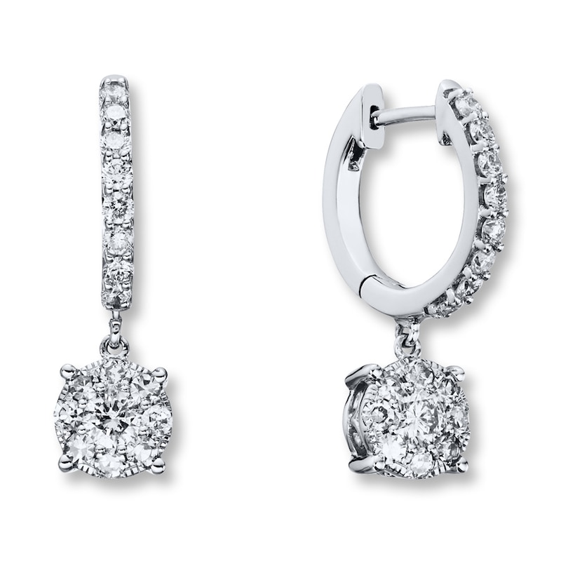 Main Image 1 of Previously Owned Diamond Drop Earrings 1 ct tw Round-cut 14K White Gold