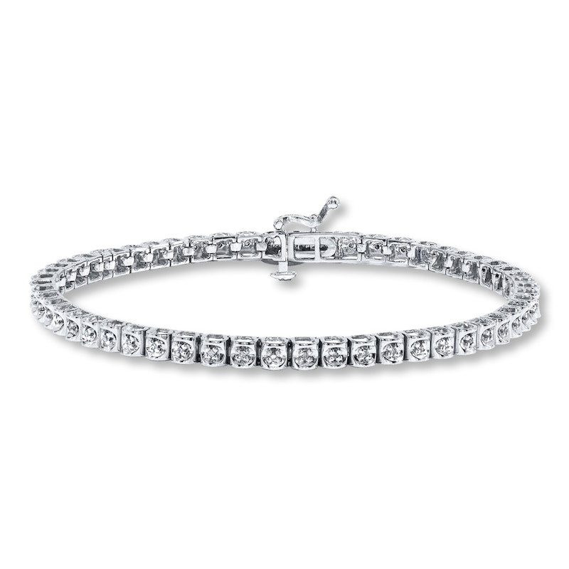 Main Image 1 of Previously Owned Diamond Bracelet 1/6 ct tw Round-cut 10K White Gold 7.25&quot;
