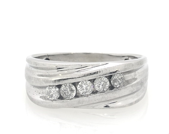 Previously Owned Men's Diamond Diagonal Row Wedding Band 1/2 ct tw 10K White Gold