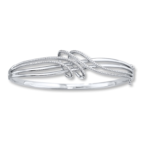 Previously Owned Diamond Accent Bangle Bracelet Round-cut Sterling Silver