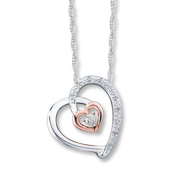 Previously Owned Diamond Heart Necklace 1/20 ct tw Sterling Silver & 10K Rose Gold