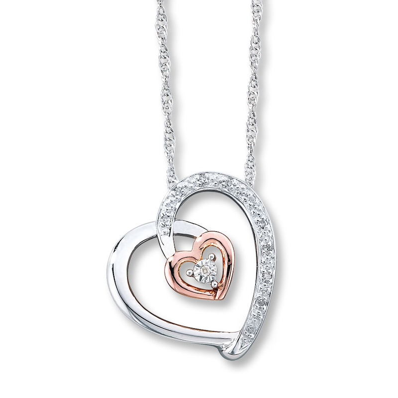 Previously Owned Diamond Heart Necklace 1/20 ct tw Sterling Silver/10K Rose Gold