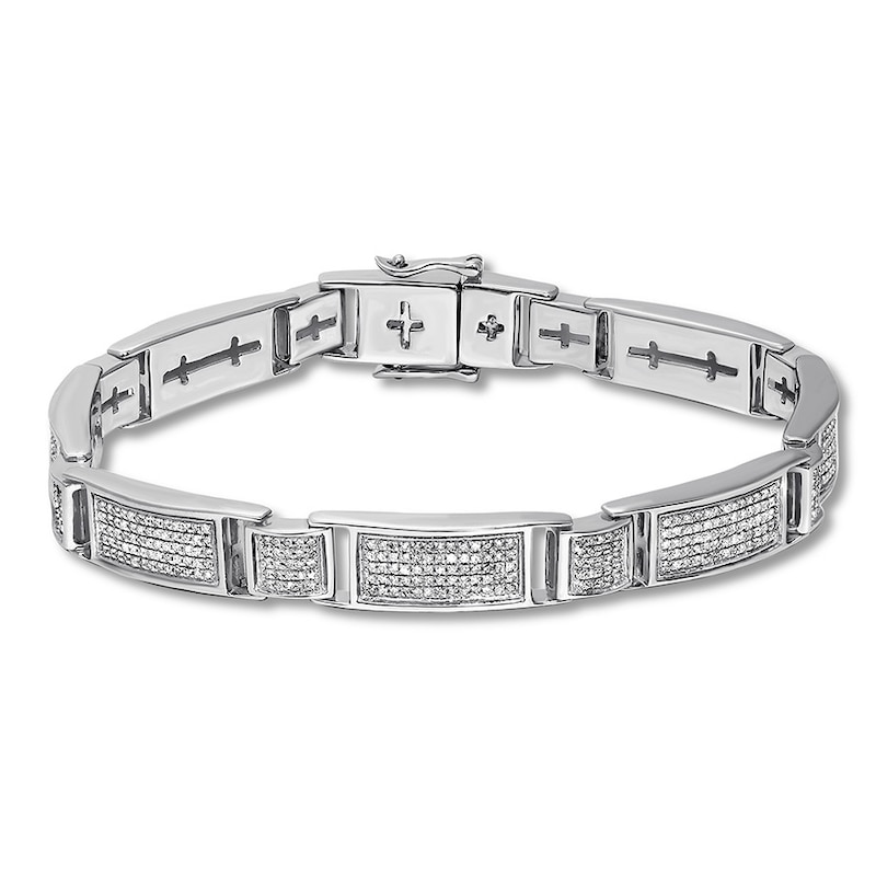 Main Image 1 of Previously Owned Men's Diamond Bracelet 2 ct tw Round-cut Sterling Silver 8.25&quot;