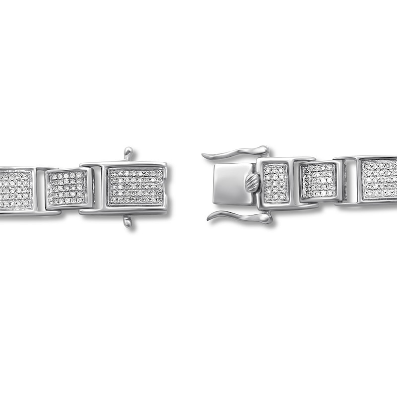 Main Image 3 of Previously Owned Men's Diamond Bracelet 2 ct tw Round-cut Sterling Silver 8.25&quot;