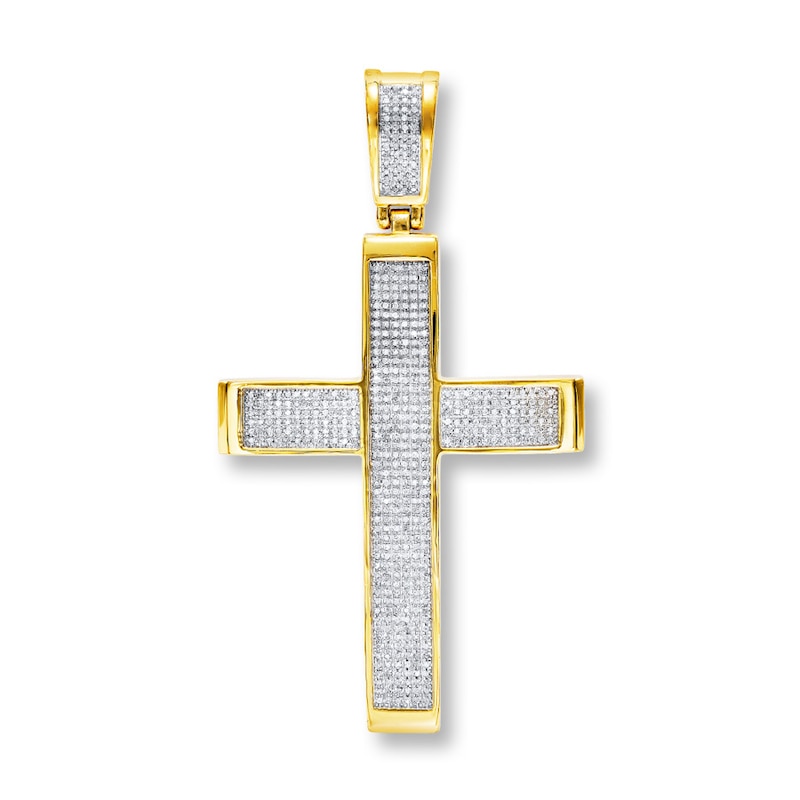 Main Image 1 of Previously Owned Men's Diamond Cross Charm 1 ct tw Round-cut 14K Gold-Plated