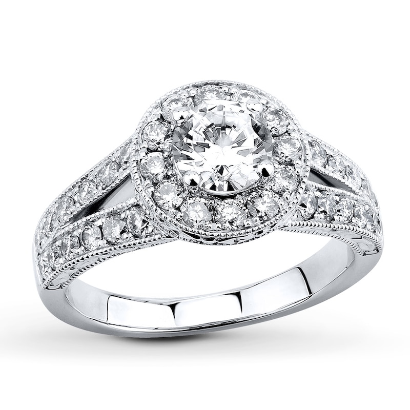 Main Image 1 of Previously Owned Diamond Engagement Ring 1-3/8 ct tw Round-cut 14K White Gold
