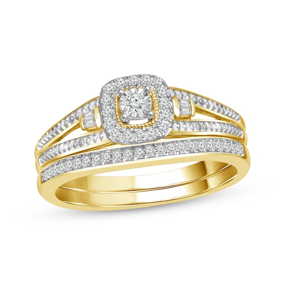 Previously Owned Round-Cut Diamond Bridal Set 1/5 ct tw 10K Yellow Gold Size 8