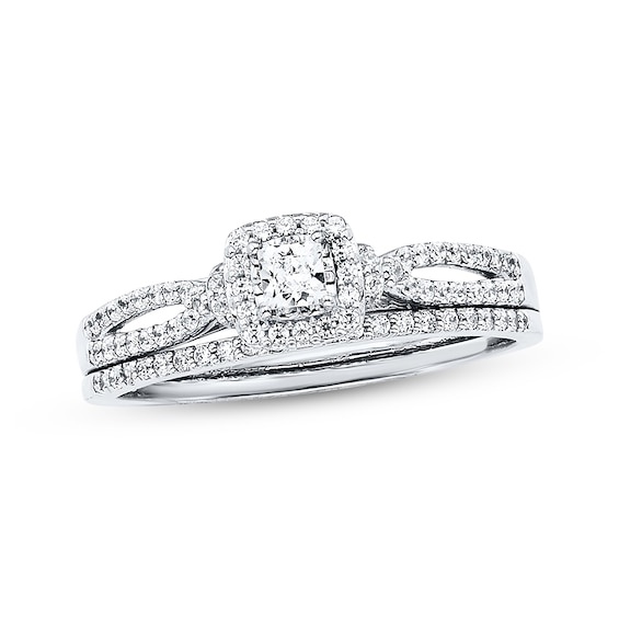 Previously Owned Diamond Bridal Set 1/2 ct tw Princess & Round-cut 14K White Gold