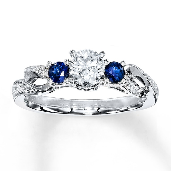Previously Owned Diamond/Sapphire Ring 1/2 ct tw Round-cut 14K White Gold