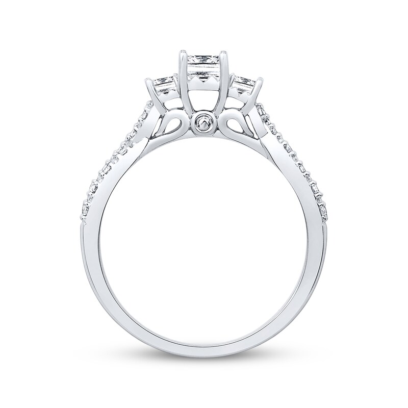 Main Image 3 of Previously Owned 3-Stone Diamond Engagement Ring 1/2 ct tw Princess & Round-cut 14K White Gold