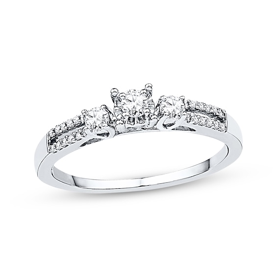 Previously Owned Three-Stone Ring 1/4 ct tw Diamonds 10K White Gold