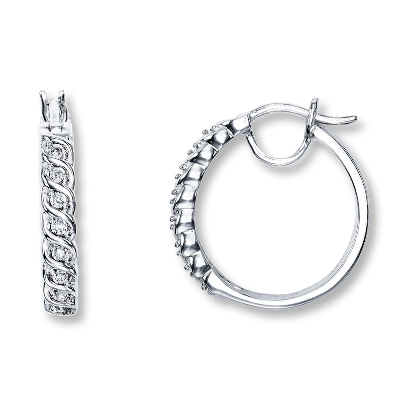 Main Image 1 of Previously Owned Diamond Hoop Earrings 1/10 ct tw Round-cut Sterling Silver