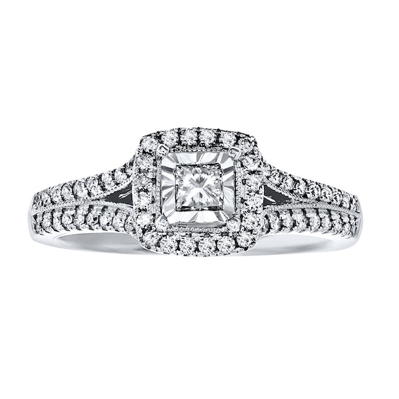 Previously Owned Diamond Ring 1/2 ct tw Princess/Round-cut 14K White Gold