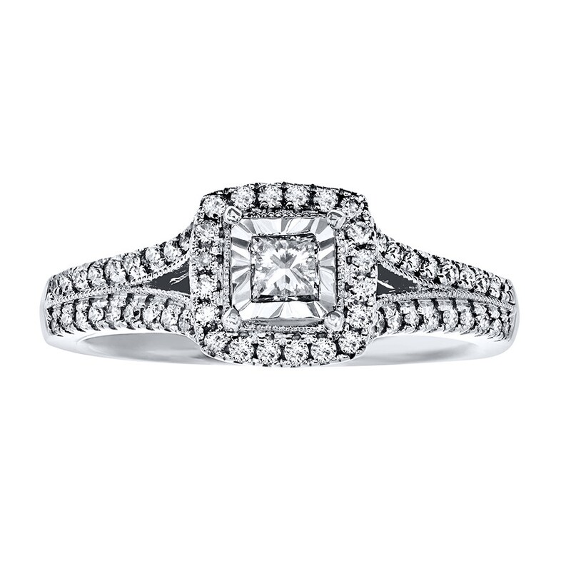 Main Image 1 of Previously Owned Diamond Ring 1/2 ct tw Princess/Round-cut 14K White Gold
