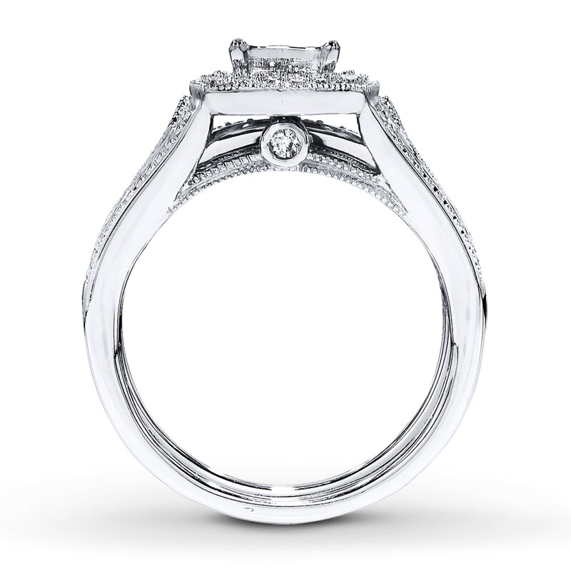 Previously Owned Diamond Bridal Set 3/8 ct tw Princess/Round-cut 14K White Gold