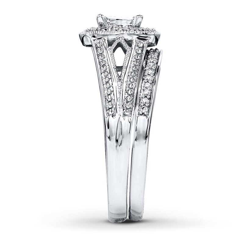 Previously Owned Diamond Bridal Set 3/8 ct tw Princess/Round-cut 14K White Gold