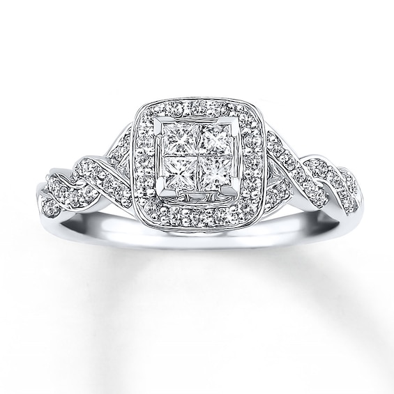 Previously Owned Engagement Ring 1/2 ct tw Princess & Round-cut Diamonds 14K Gold