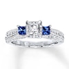 Thumbnail Image 1 of Previously Owned 3-Stone Diamond & Sapphire Ring 1 ct tw Princess-cut 14K White Gold