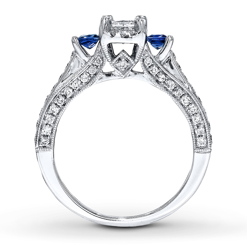 Main Image 2 of Previously Owned 3-Stone Diamond & Sapphire Ring 1 ct tw Princess-cut 14K White Gold