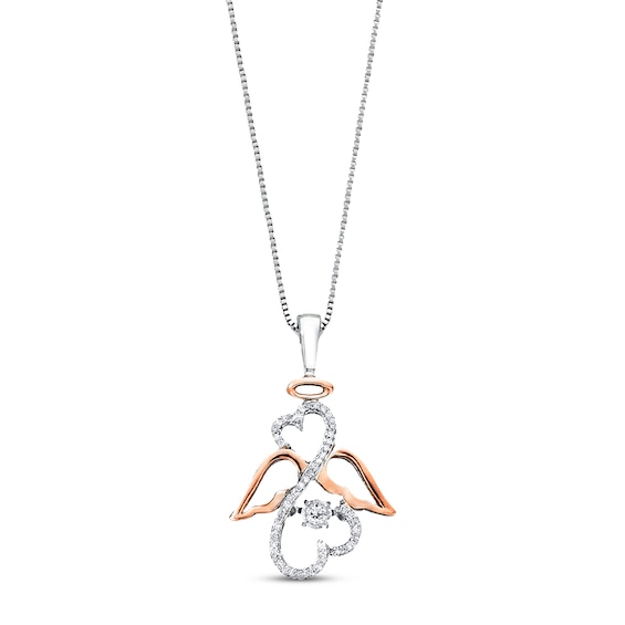 Previously Owned Open Heart Angel Necklace 1/6 ct tw Diamonds Sterling Silver & 10K Rose Gold 18"