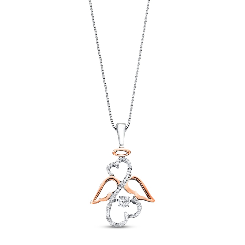 Main Image 1 of Previously Owned Open Heart Angel Necklace 1/6 ct tw Diamonds Sterling Silver & 10K Rose Gold 18&quot;