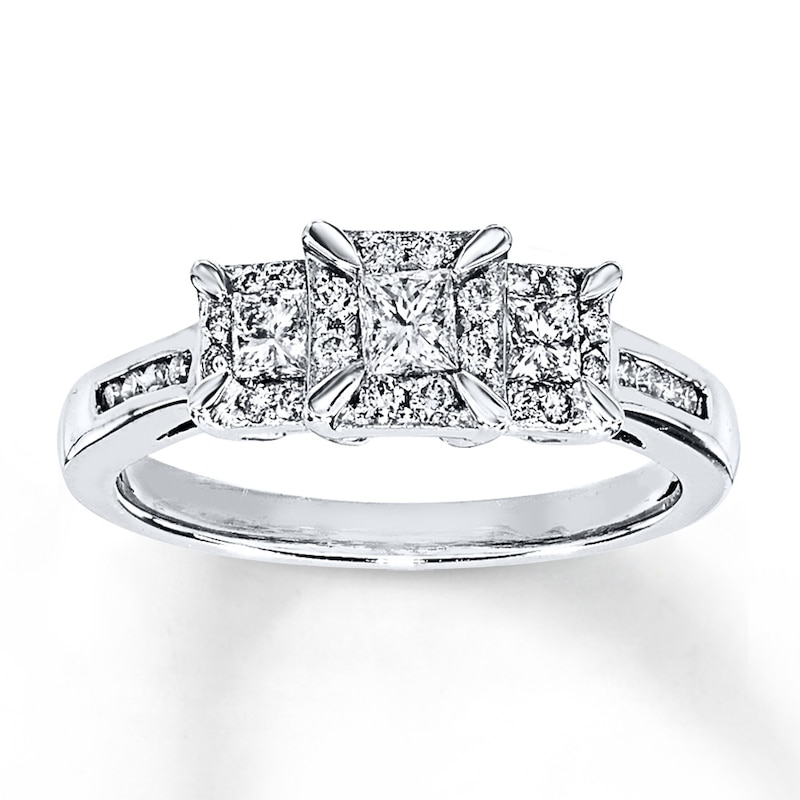 Previously Owned Diamond 3-Stone Ring 1/2 ct tw Princess/Round 14K White Gold