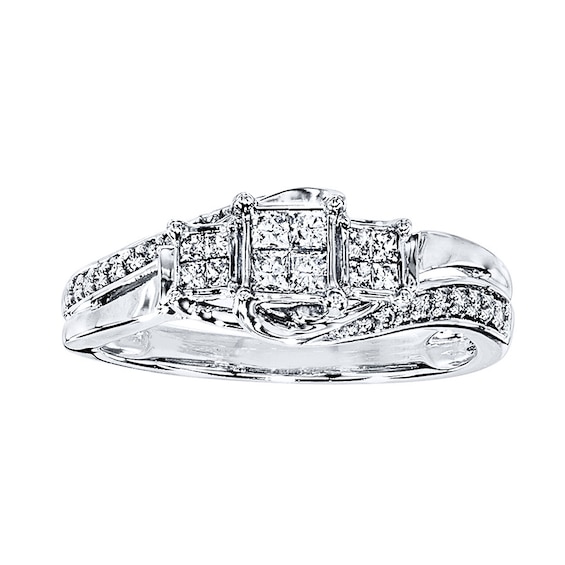 Previously Owned Diamond Ring 1/3 ct tw Princess & Round-cut 14K White Gold
