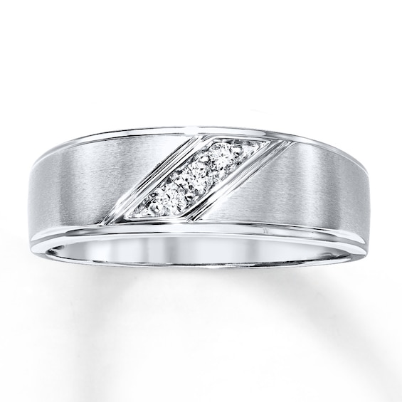 Previously Owned Diamond Men's Wedding Band 1/10 ct tw Round-cut 10K White Gold