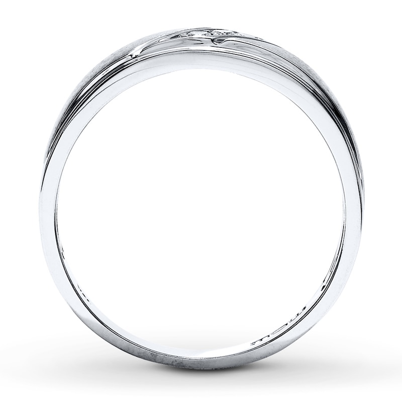 Main Image 2 of Previously Owned Diamond Men's Wedding Band 1/10 ct tw Round-cut 10K White Gold