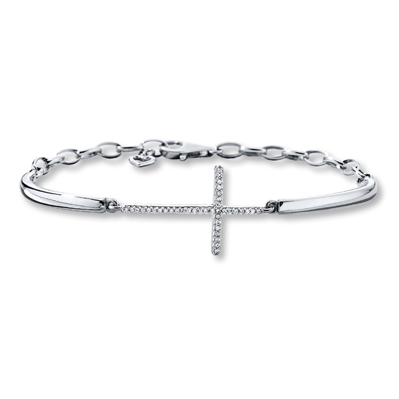 Previously Owned Cross Bracelet 1/10 ct tw Diamonds Sterling Silver 7.75"