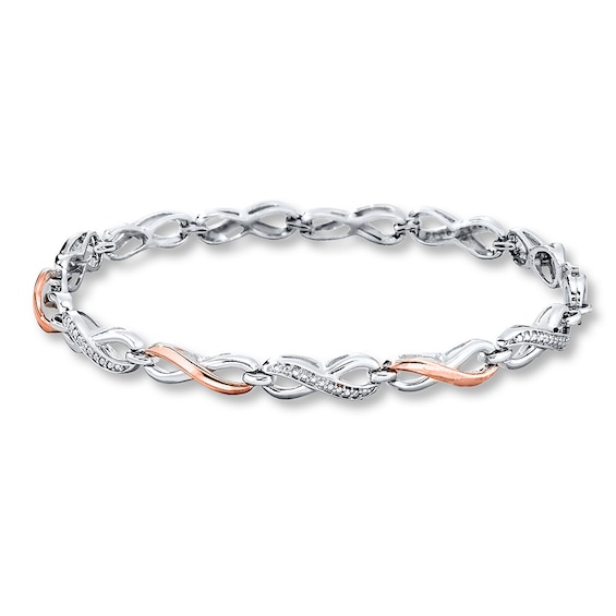Previously Owned Diamond Infinity Bracelet Sterling Silver & 10K Rose Gold 7.5"