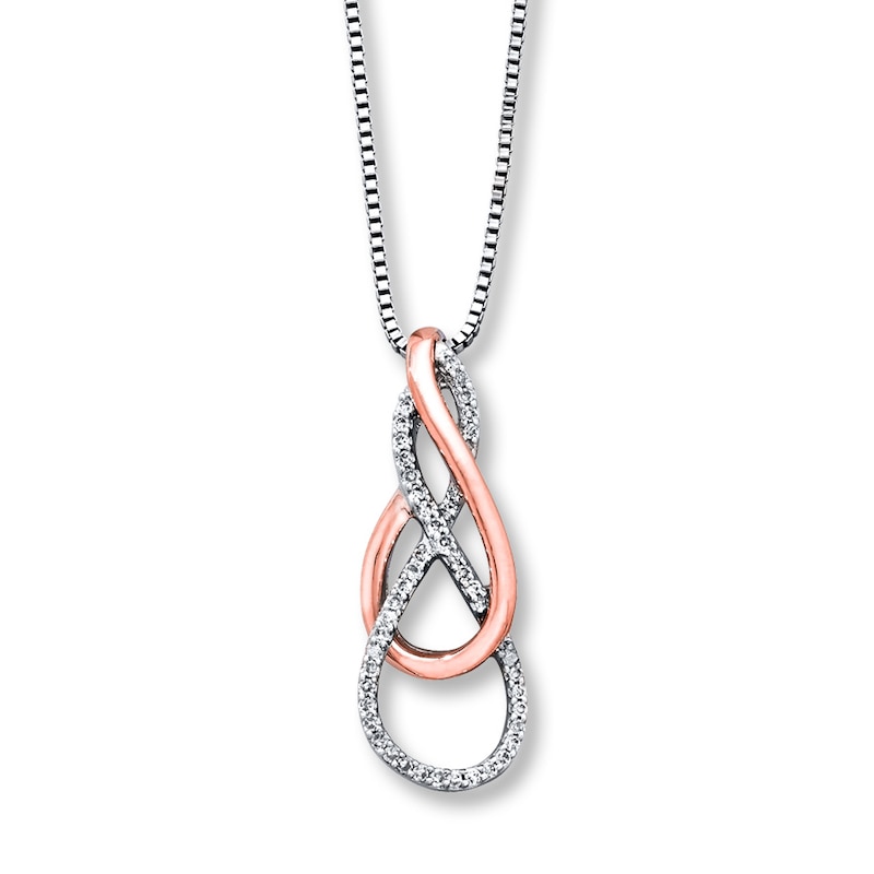 Previously Owned Diamond Necklace 1/10 ct tw Round-cut Sterling Silver & 10K Rose Gold