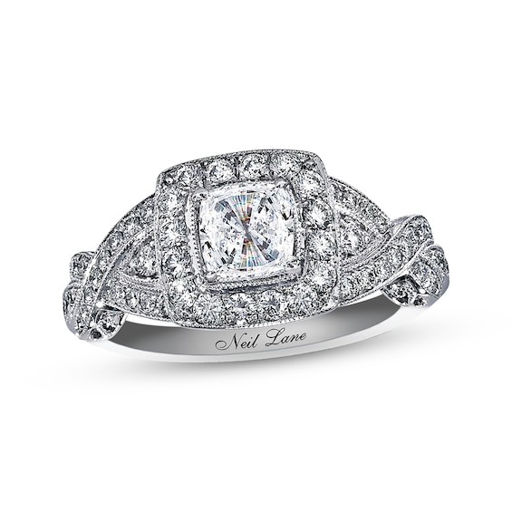 Previously Owned Neil Lane Diamond Engagement Ring 1-3/8 ct tw Cushion & Round-cut 14K White Gold