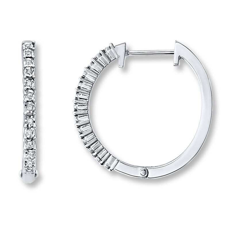 Main Image 1 of Previously Owned Diamond Hoop Earrings 1/15 ct tw Round-cut Sterling Silver