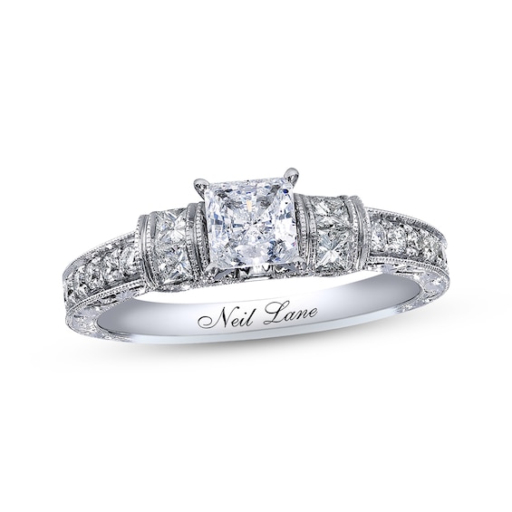 Previously Owned Neil Lane Diamond Engagement Ring 1-1/8 ct tw Princess & Round-cut 14K White Gold