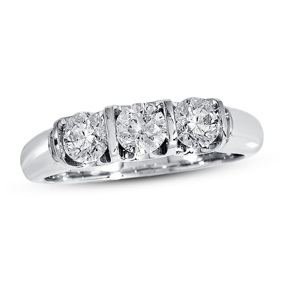 Previously Owned Three-Stone Diamond Ring 1 ct tw Round-cut 14K White Gold
