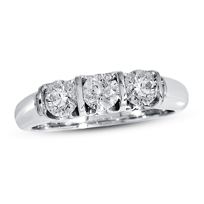 Previously Owned Three-Stone Diamond Ring 1 ct tw Round-cut 14K White Gold