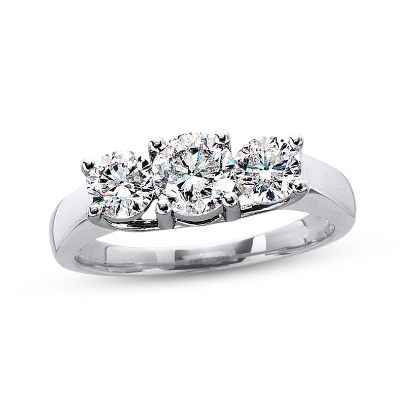 Previously Owned 3-Stone Anniversary Ring 1-1/2 ct tw Round-cut Diamonds 14K White Gold/Platinum