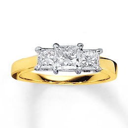 Previously Owned Ring 1 ct tw Princess-cut Diamonds Platinum/14K Yellow Gold