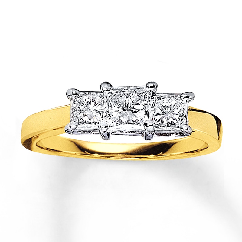 Main Image 1 of Previously Owned Ring 1 ct tw Princess-cut Diamonds Platinum/14K Yellow Gold