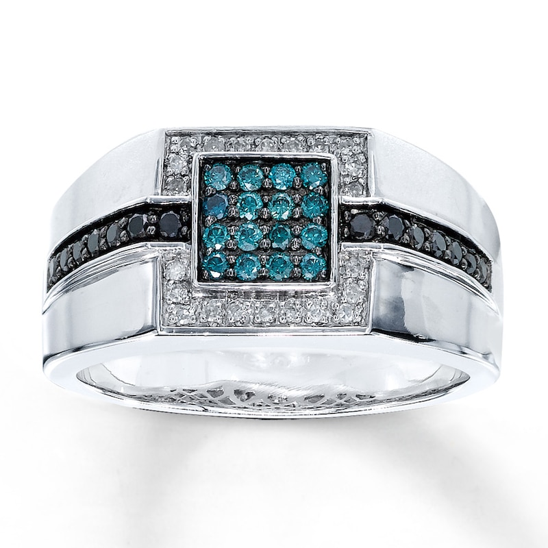 Main Image 1 of Previously Owned Black, Blue & White Diamond Ring 1/2 ct tw Sterling Silver